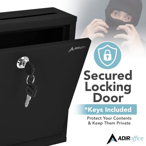 Black Metal Suggestion Box with Lock and Slot, Wall Mount, 3x10x12 Inch S209
