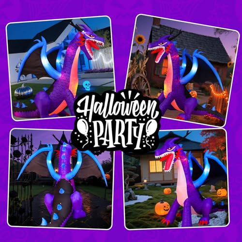 8FT Halloween Inflatables Dragon Decorations with Built-in LED Lights J77328