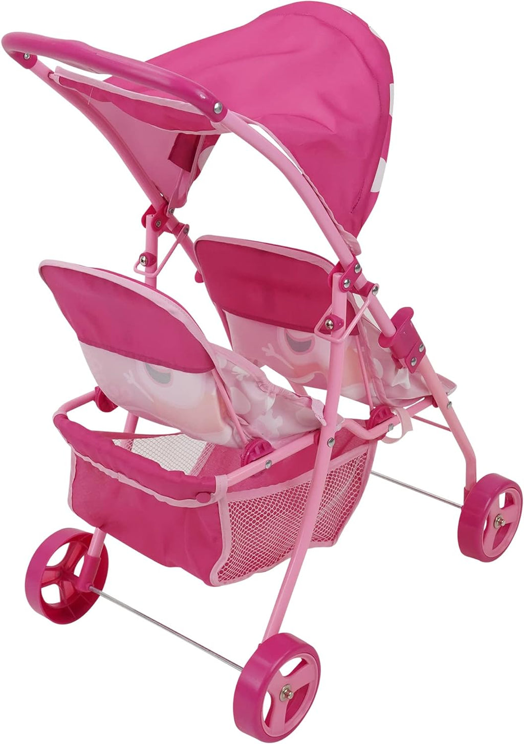 Pink & White Dots Doll Twin Stroller T8668