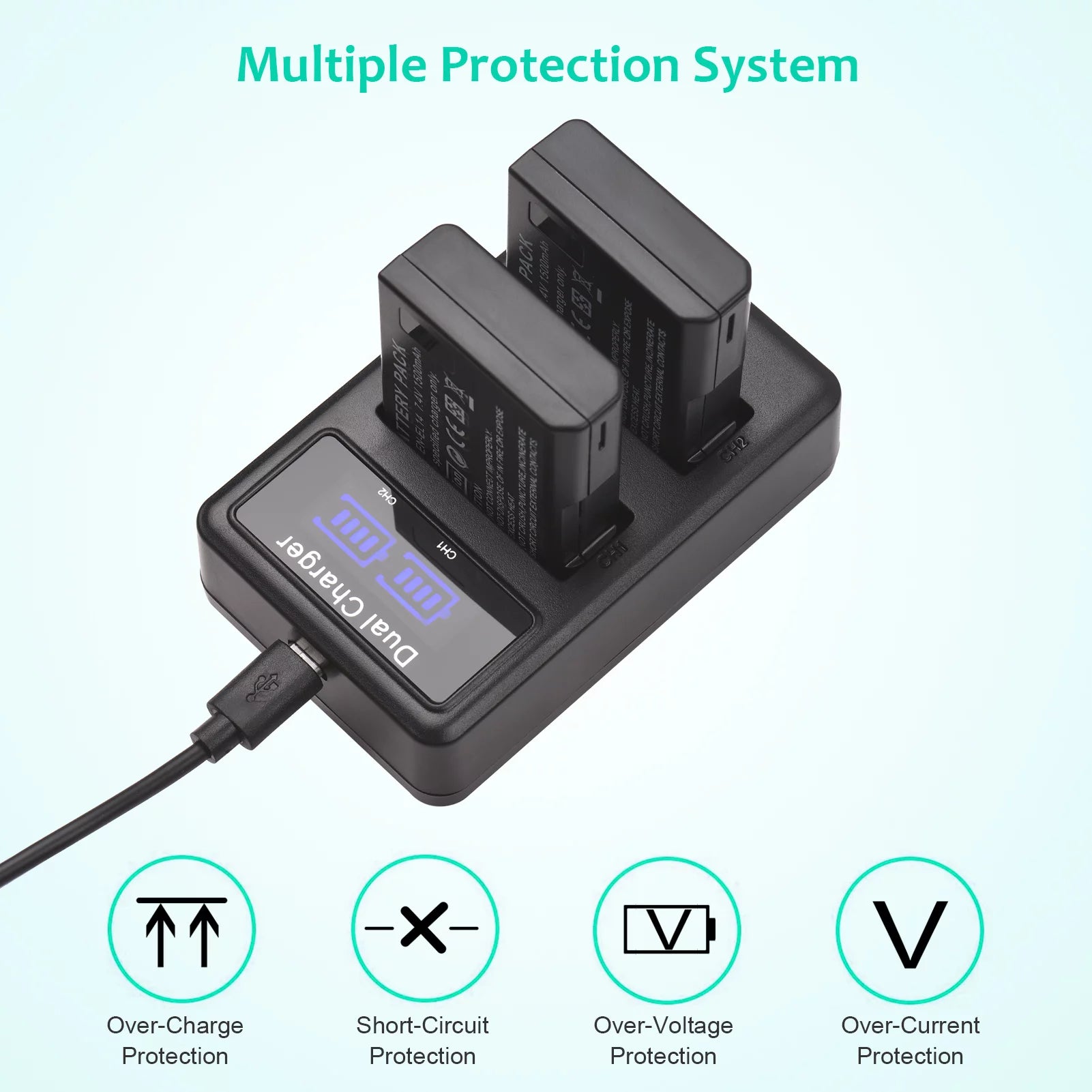 2pcs 7.4V 1500mAh Battery + 1pc Dual Channel Battery USB Port Screen Display S996