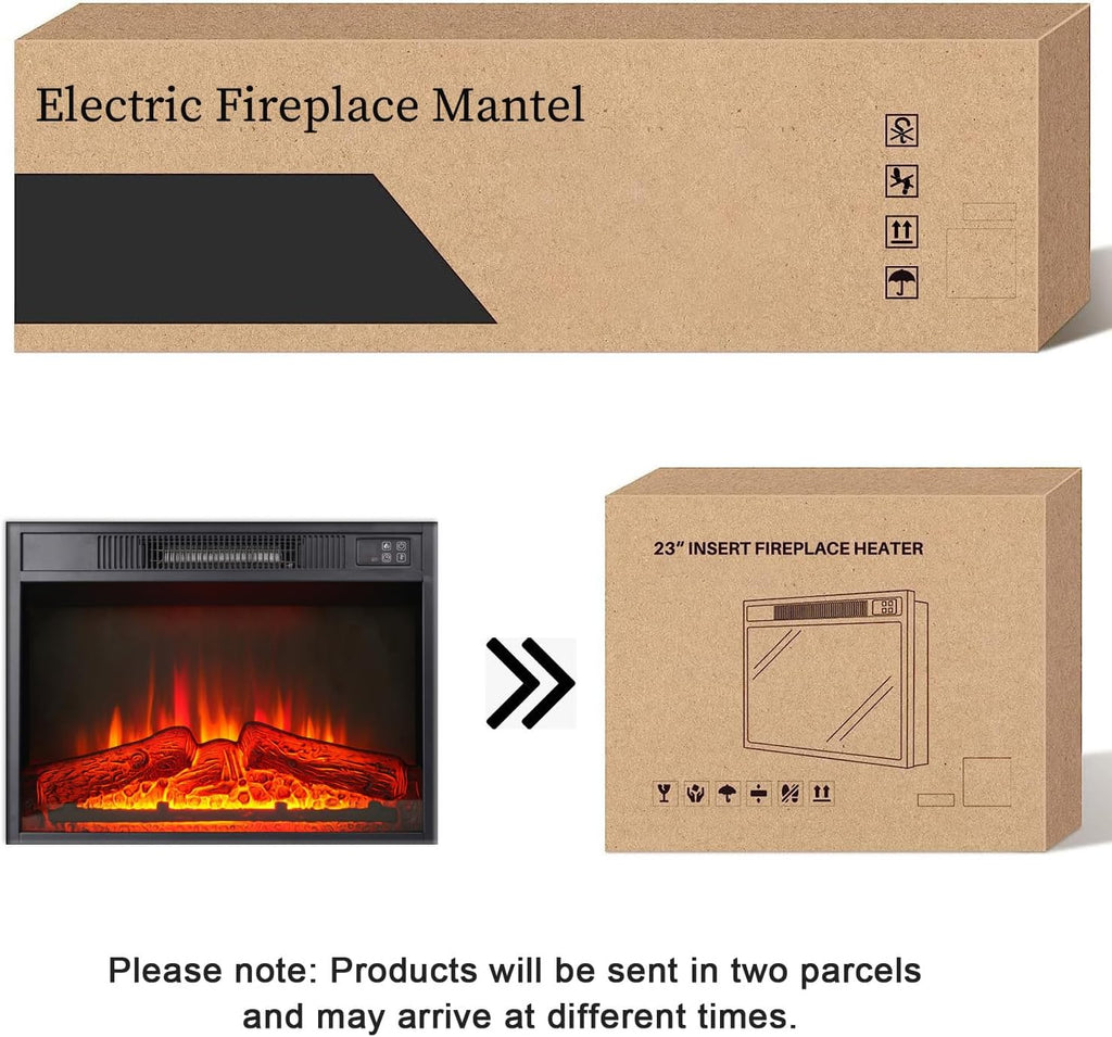 44 Inch Electric Fireplace with Mantel, Freestanding LED Flame Heater with Remote Control N40134