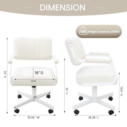 Set of Caster Swivel Tilt Dinning Chairs with Padded Armrest and Metal Frame C696