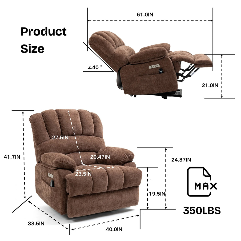 Brown Chenille Power Lift Recliner Chair with Massage and USB Port Y77143