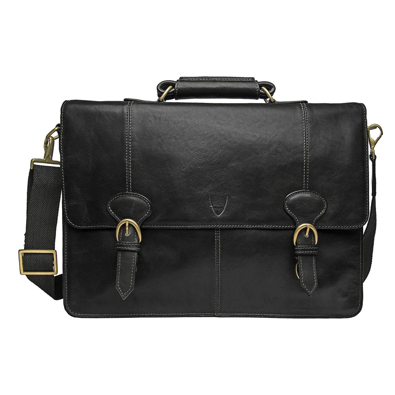 Black Leather Laptop Briefcase D942