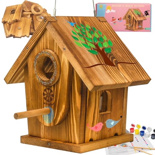 Carbonized Solid Mortise & Tenon Bird House DIY Kit N551935