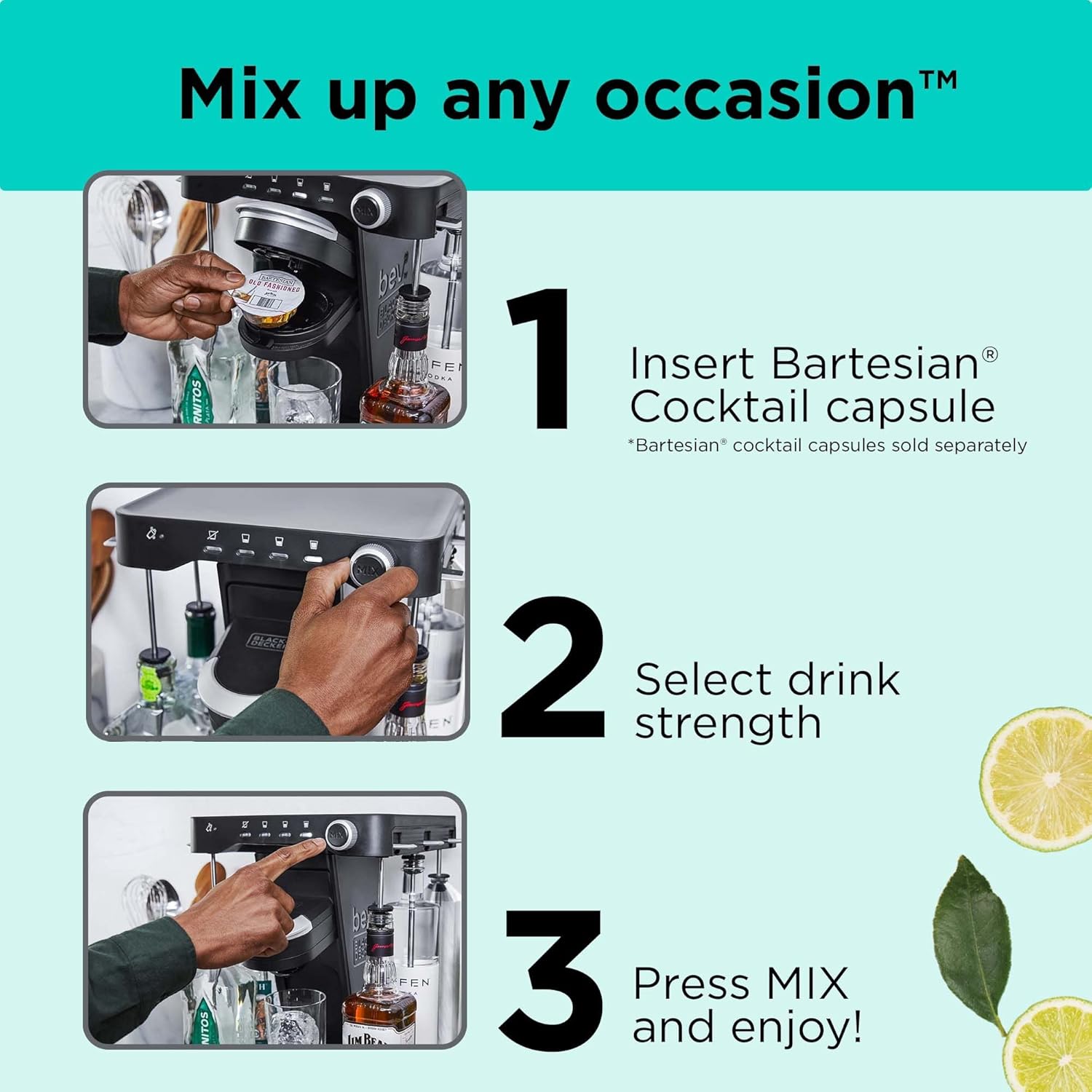 Cocktail Maker Machine, Bar Mat, and Glass Liquor Dispenser Bottles C476524