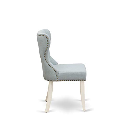 9 Piece Rectangle Dining Table Set with 8 Baby Blue Linen Fabric Chairs O510150