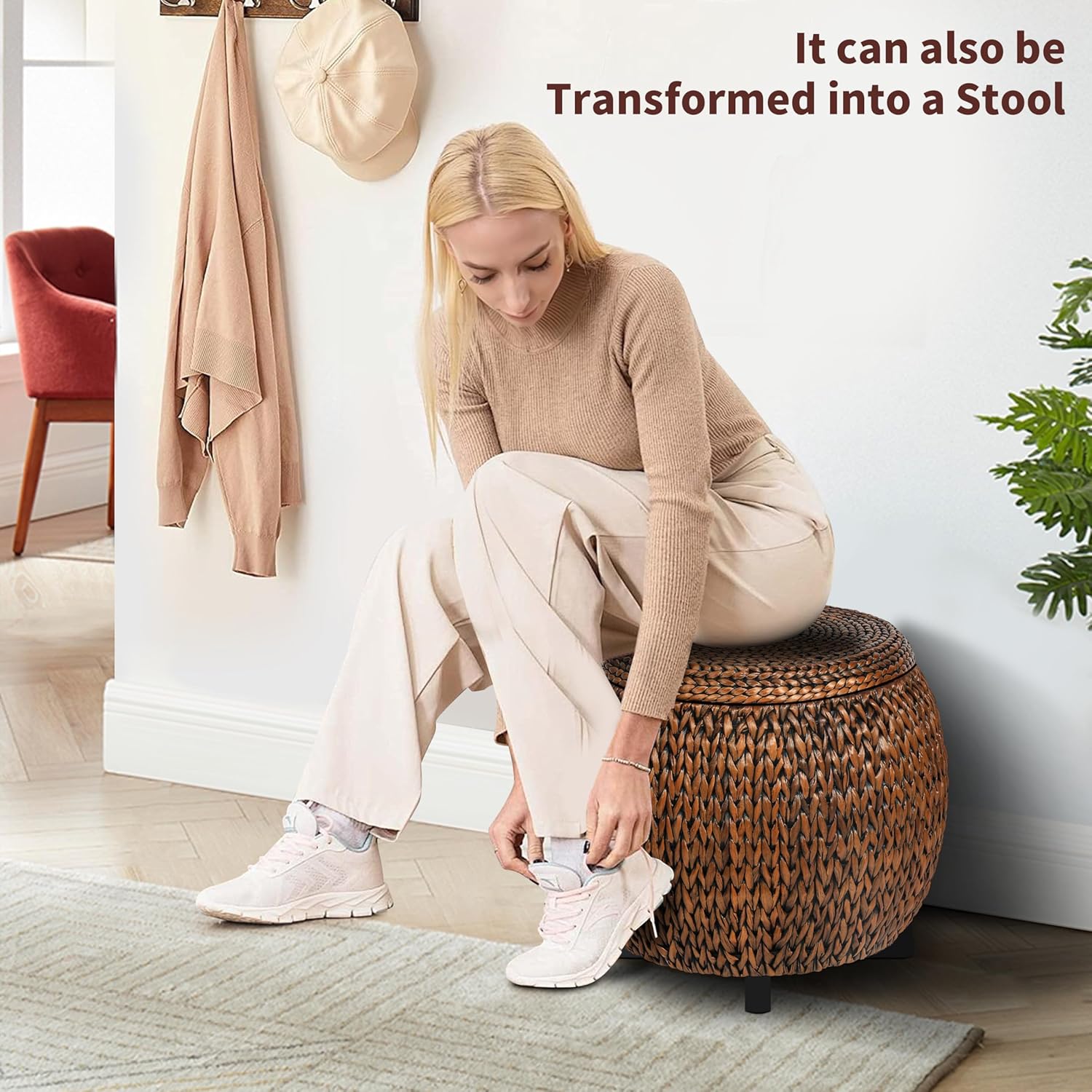 Golden Hand Woven Rattan Storage Ottoman Coffee Table F514