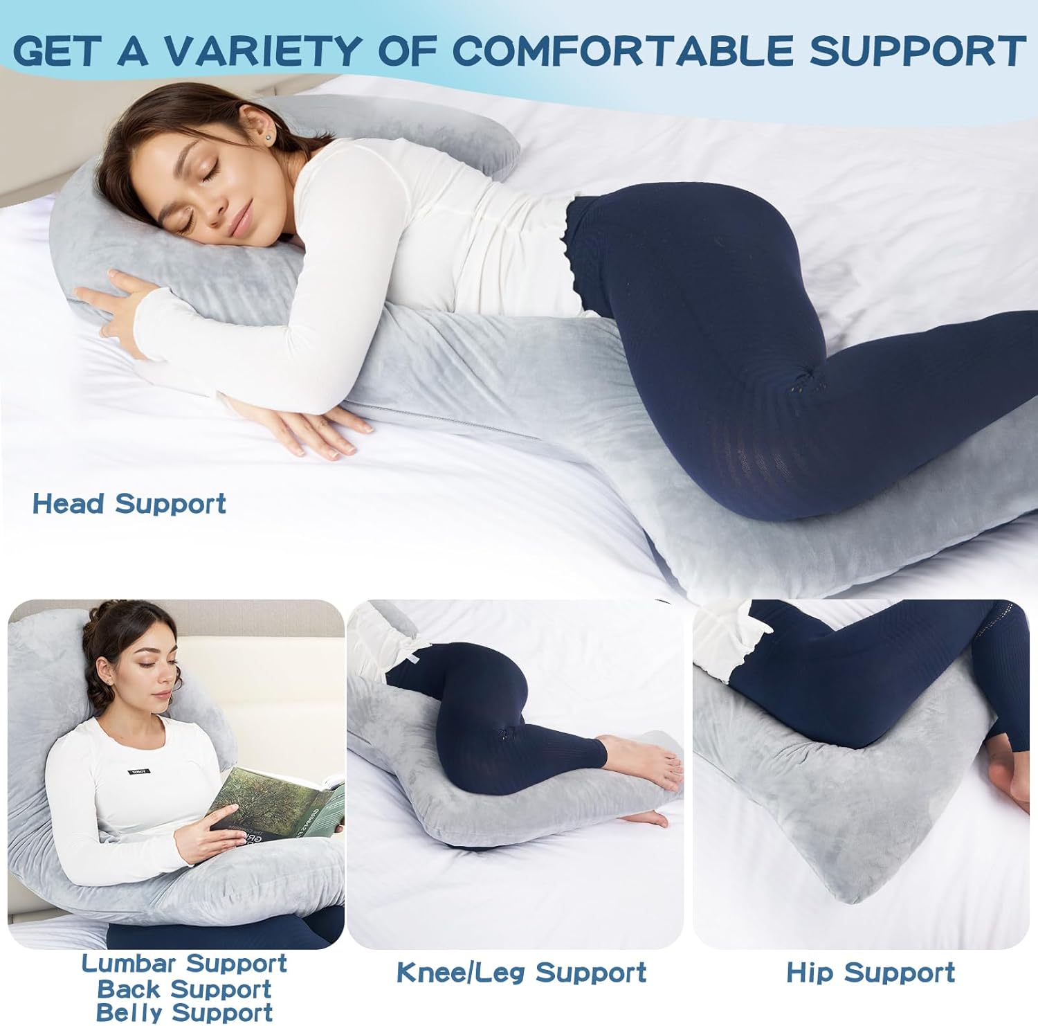 Grey Adjustable Shredded Memory Foam Body Pillow K2943
