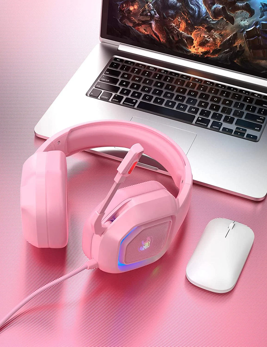 Pink Wired Over-Ear Gaming Headset with Noise Canceling Microphone V229395