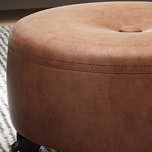 Red Leather Rolling Ottoman Stool with Wheels Y5150