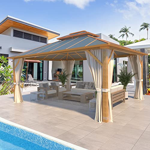 10' x 12' Hardtop Gazebo with Galvanized Steel Double Roof, Aluminum Frame, Netting and Curtains P431