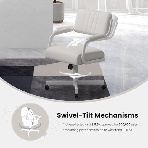 Set of Caster Swivel Tilt Dinning Chairs with Padded Armrest and Metal Frame C696