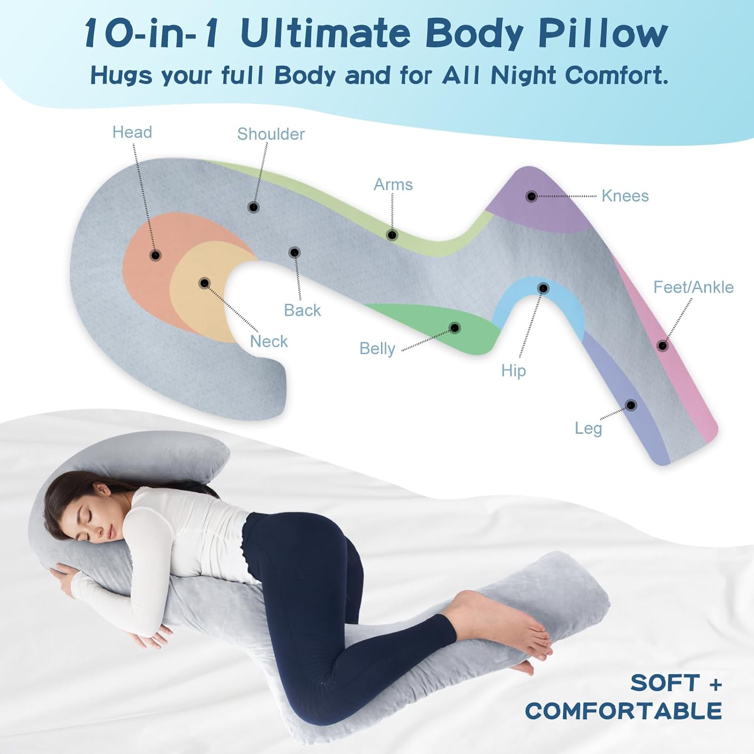Grey Adjustable Shredded Memory Foam Body Pillow K2943