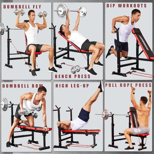 Adjustable 6 in 1 Weight Bench with Squat Barbell Rack P80072