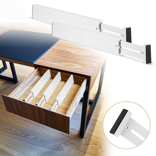 12 Pcs Bamboo Drawer Dividers Adjustable 2.4" High 17"-22" White S998