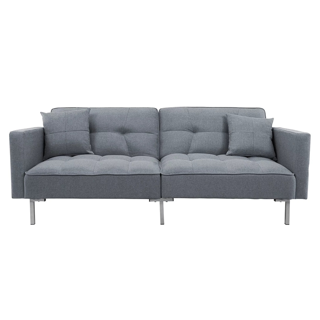 75" W Sectional Sofa Convertible Folding Futon Sofa Bed 3 Seat Couch with Linen Fabric T27027