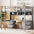 Gray Full Size Wooden Loft Bed with Desk and Storage, 4 Drawers & 4 Shelves R647919