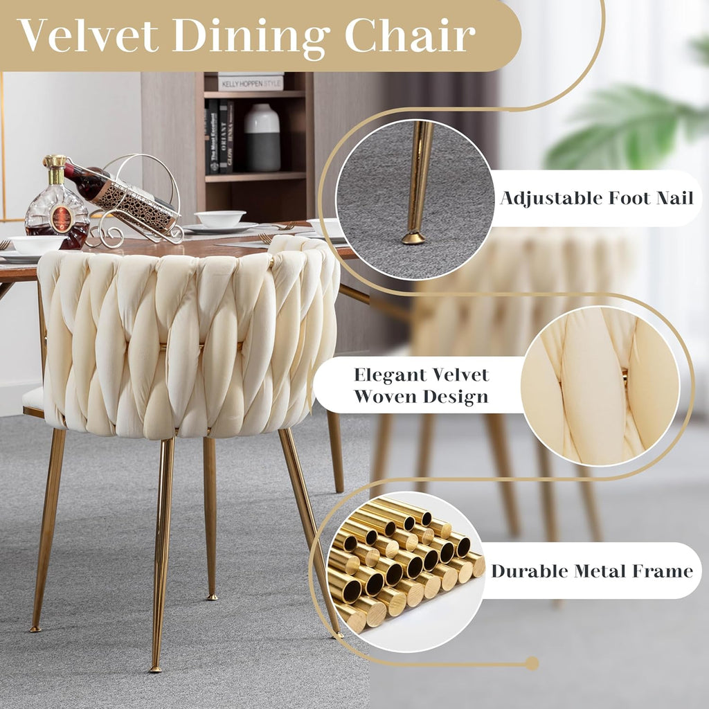 7 PCS Clear Glass Dining Table Set with Beige Woven Chairs R783