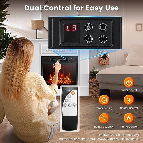 32 Inch Electric Fireplace with Mantel, Remote Control, Brown G19388