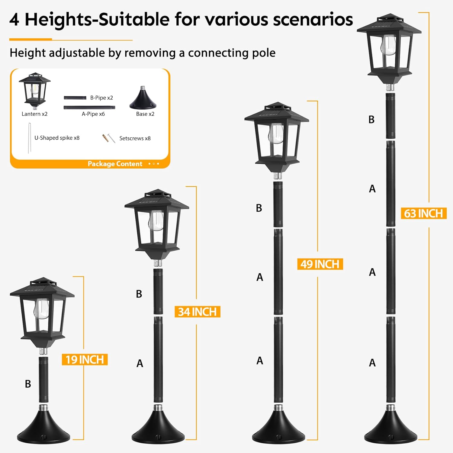 63" Aluminum Solar Lamp Post Lights Outdoor 2 Pack and 2 in 1 Outdoor Solar Lamp Post Light with Planter W1985