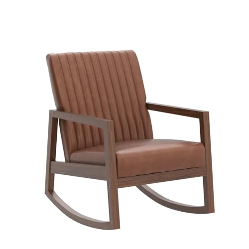 Leather Rocking Chair with Padded Seat Wood Frame Dark Brown PU T615
