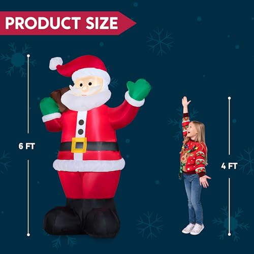 6 FT Christmas Inflatable Santa with Gift Bag with Build in LEDs C2491