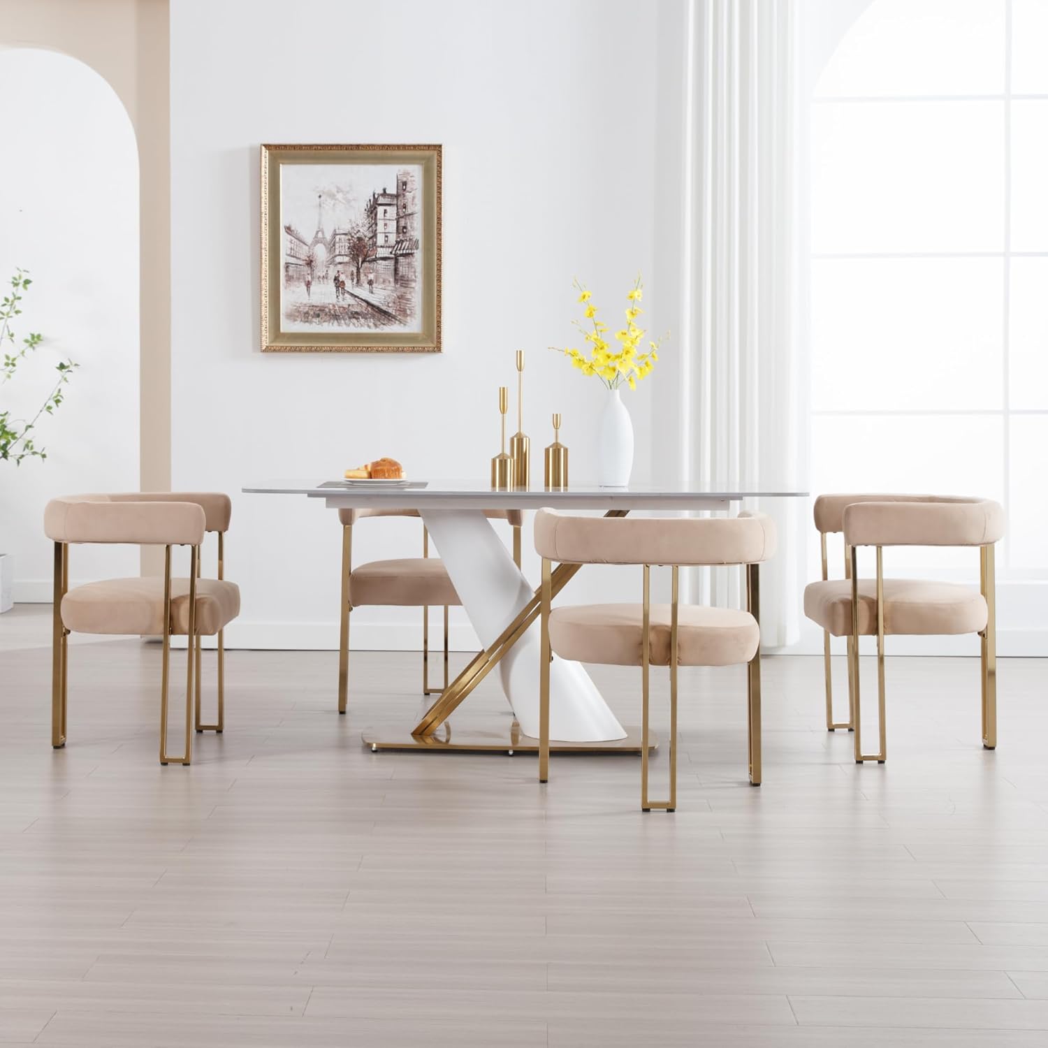 Set of 6 Velvet Khaki Dining Chairs M379133