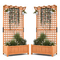 2 Pcs Raised Garden Bed with Trellis & Roof, 72.5" Wooden Planter Box J999
