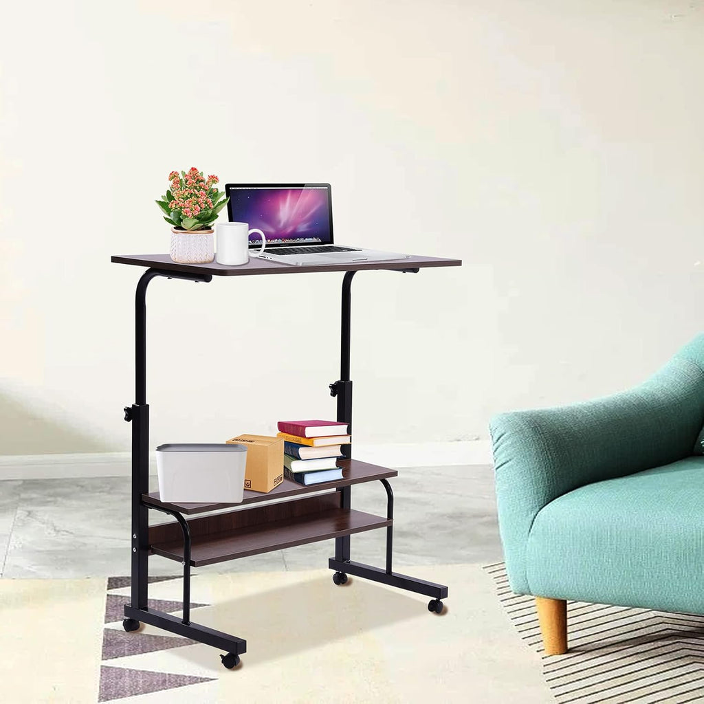 2-Layer Height Adjustable Mobile Laptop Desk Cart with Wheels X161004