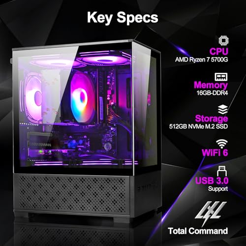 White Desktop PC AMD Ryzen 7-5700G 8 core 3.9GHz 16G DDR4 RAM 512GB NVME SSD Tower Computer with Power Supply 400W J903373