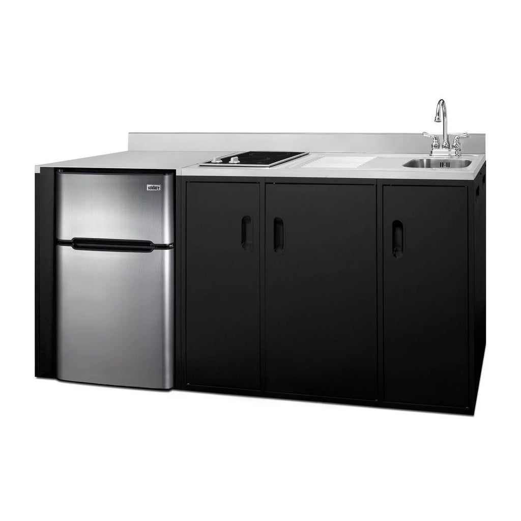 72 in. Wide All-In-One Kitchenette - Black & Stainless Steel L53280