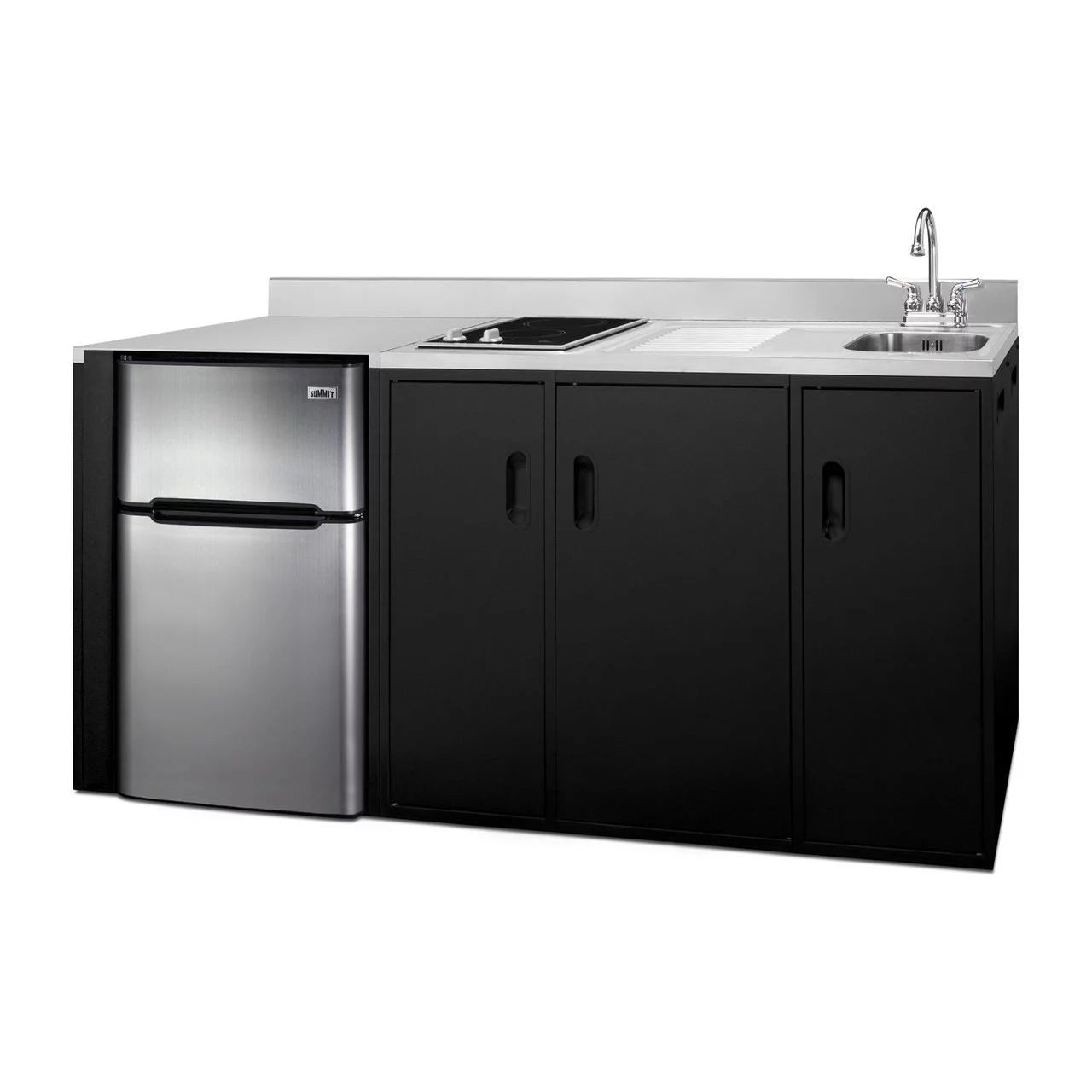72 in. Wide All-In-One Kitchenette - Black & Stainless Steel L53280