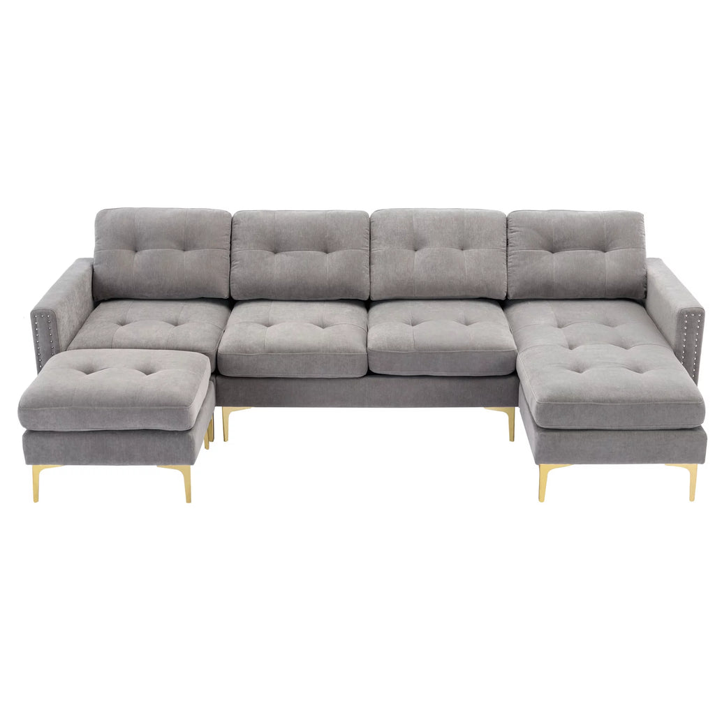 Gray 5 Seater U-Shaped Sectional Sofa with Ottoman, 110"x54" Q2776