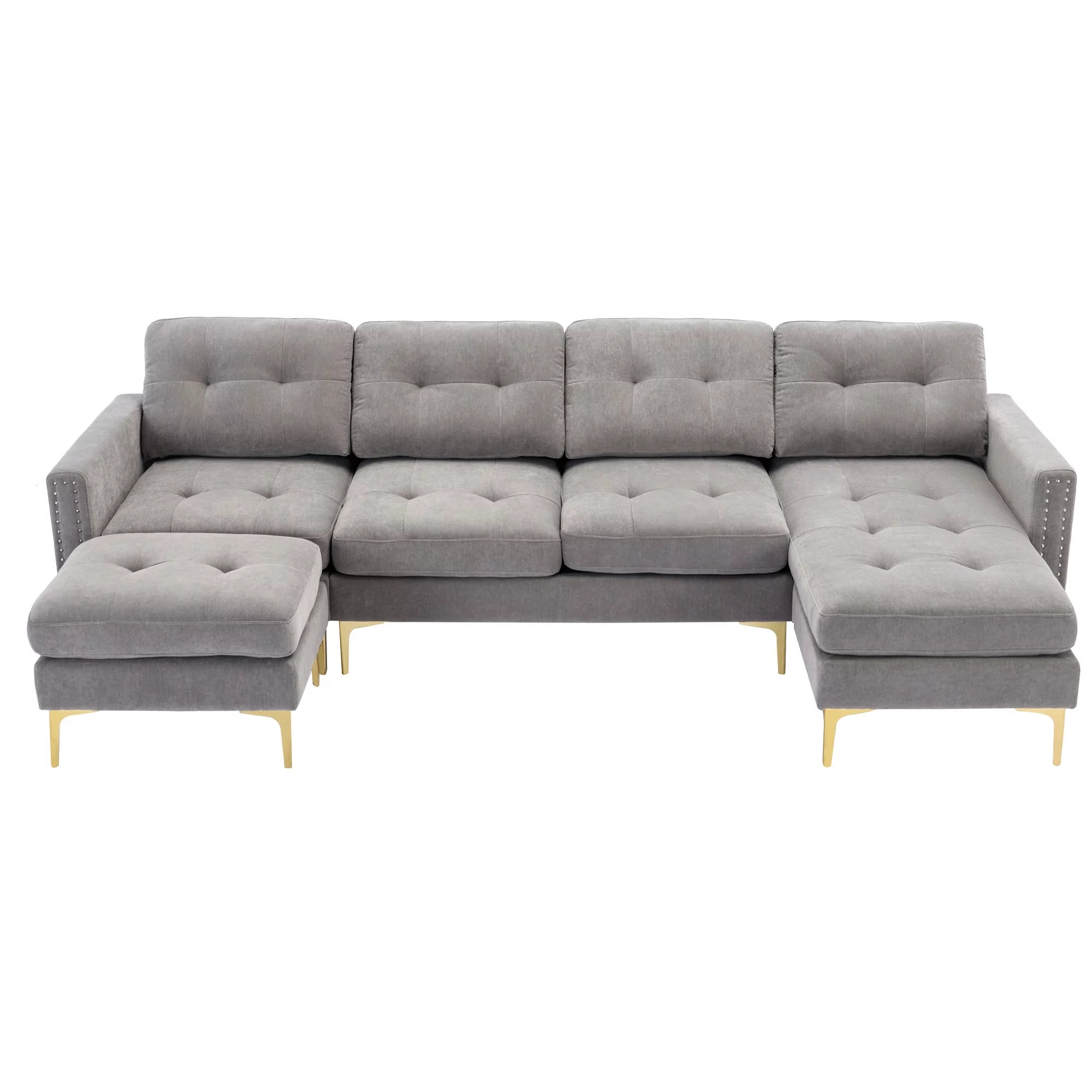 Gray 5 Seater U-Shaped Sectional Sofa with Ottoman, 110"x54" Q2776