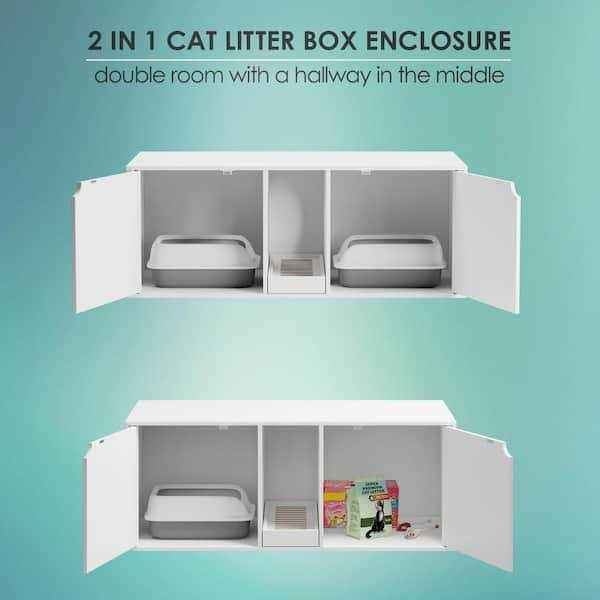White Wood Side End Table Cat Litter Box with Double Room E14812