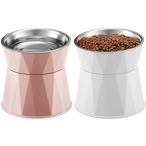 2 Pcs Elevated Stainless Steel Bowls with Adjustable Raised Stand K70531