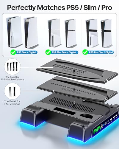 PS5 Stand with Dual Controller Charging Station and 3-Level Fan R617190