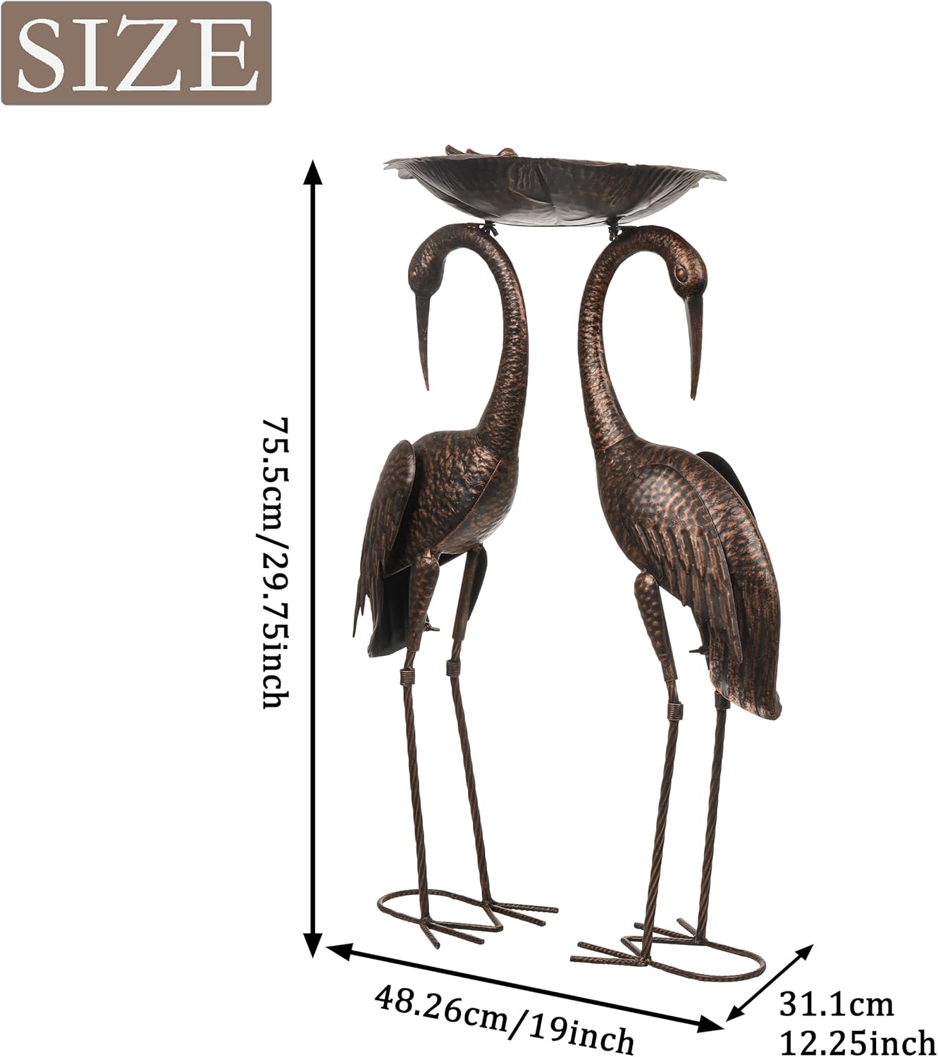 Copper Gold Metal Garden Crane Bird Sculpture S474