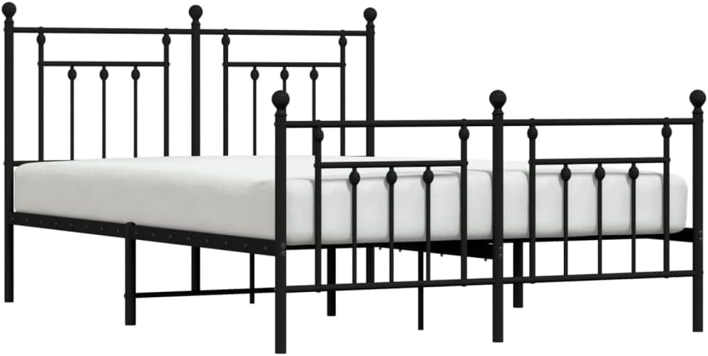 Black Metal Double Bed with Headboard and Footboard U850