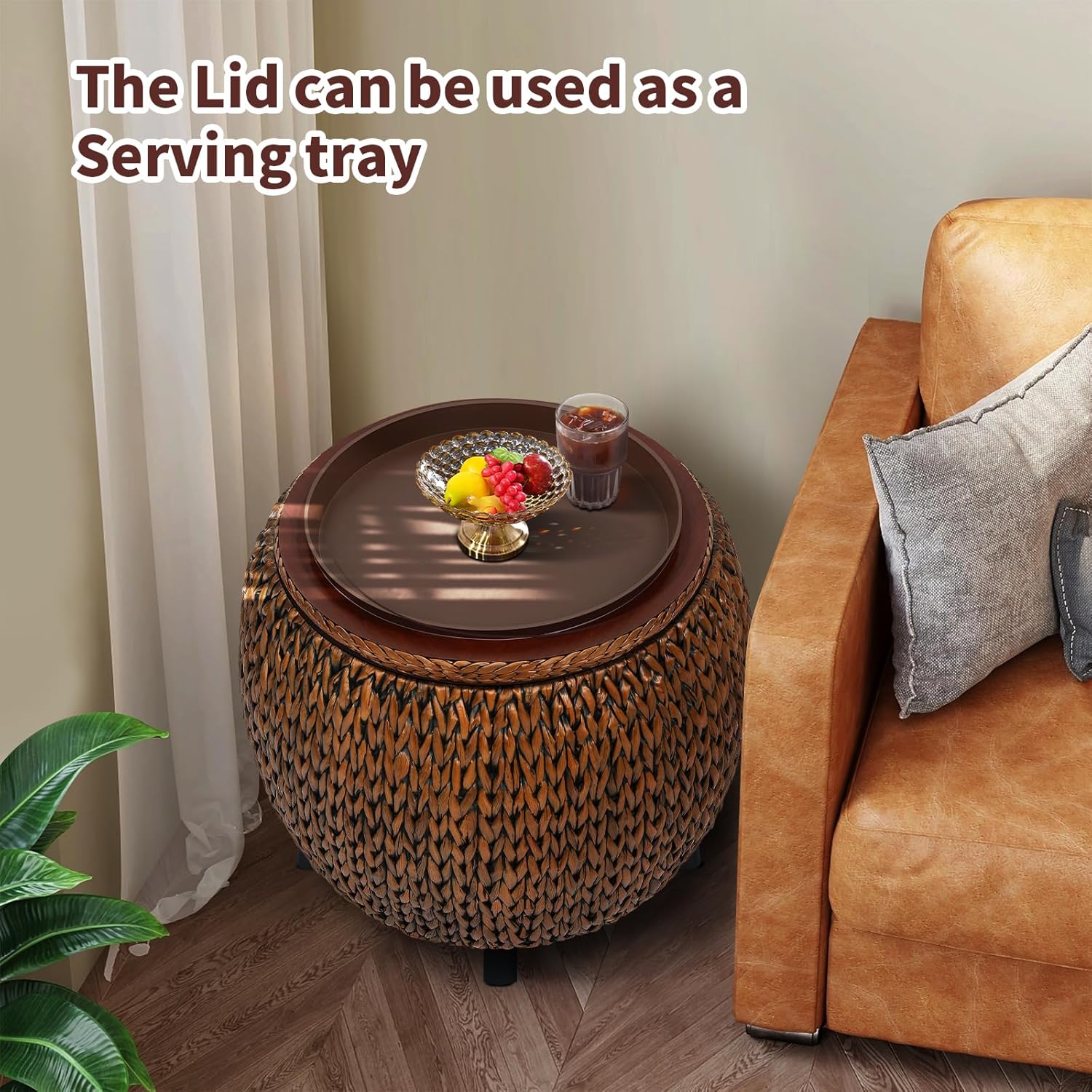 Golden Hand Woven Rattan Storage Ottoman Coffee Table F514