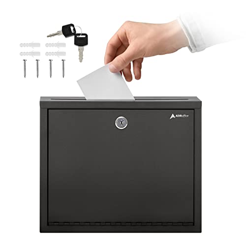 Black Metal Suggestion Box with Lock and Slot, Wall Mount, 3x10x12 Inch S209
