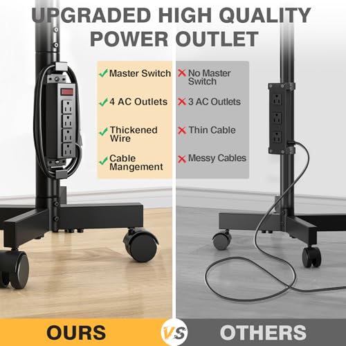 Mobile TV Stand with Power Outlet, Tilt Rolling TV Cart for 23-60 Inch TVs up to 88 lbs, Height Adjustment, Max VESA 400x400mm J18413