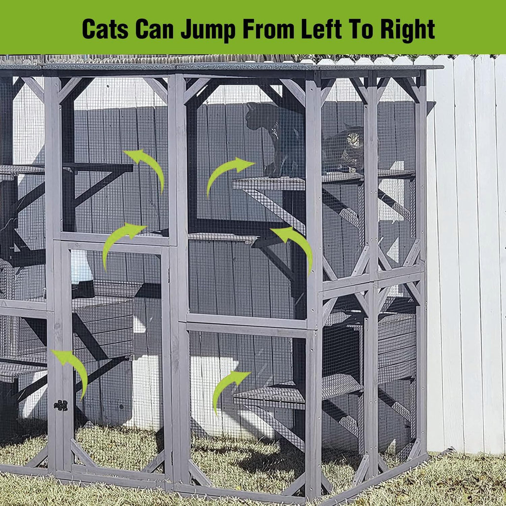 Large Cat House Outdoor Cat Enclosure with Door, Platform & Small House Z905162