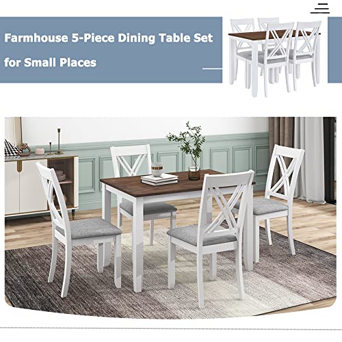5-Piece Wood Dining Table Set with 4 Upholstered Chairs (Blue) T885