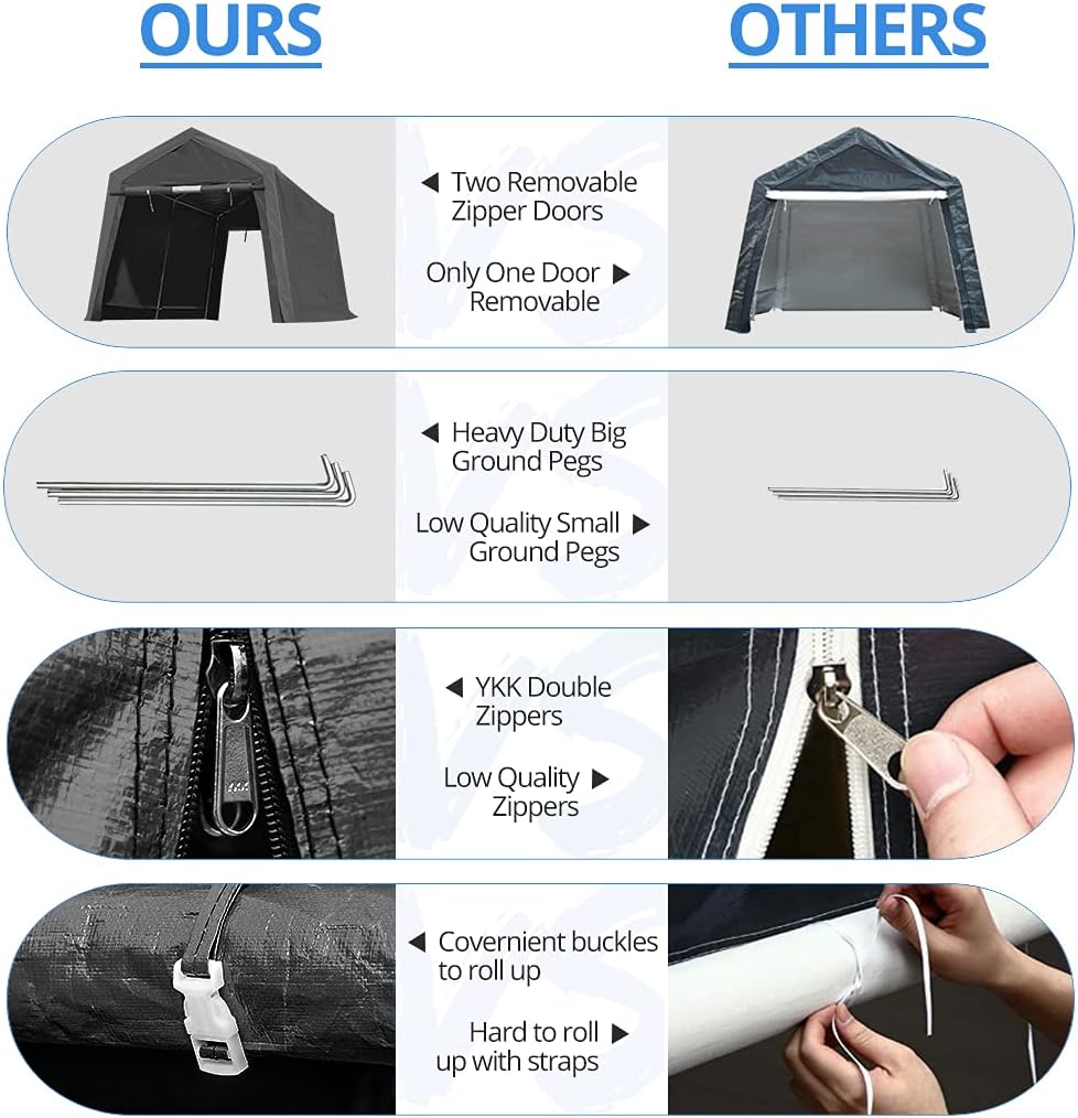 Gray 10x10 ft Heavy Duty Portable Canopy Shelter Carport with 2 Roll up Zipper Doors J865