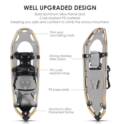Light Weight Aluminum Snowshoes with Trekking Poles and Carrying Tote Bag F706