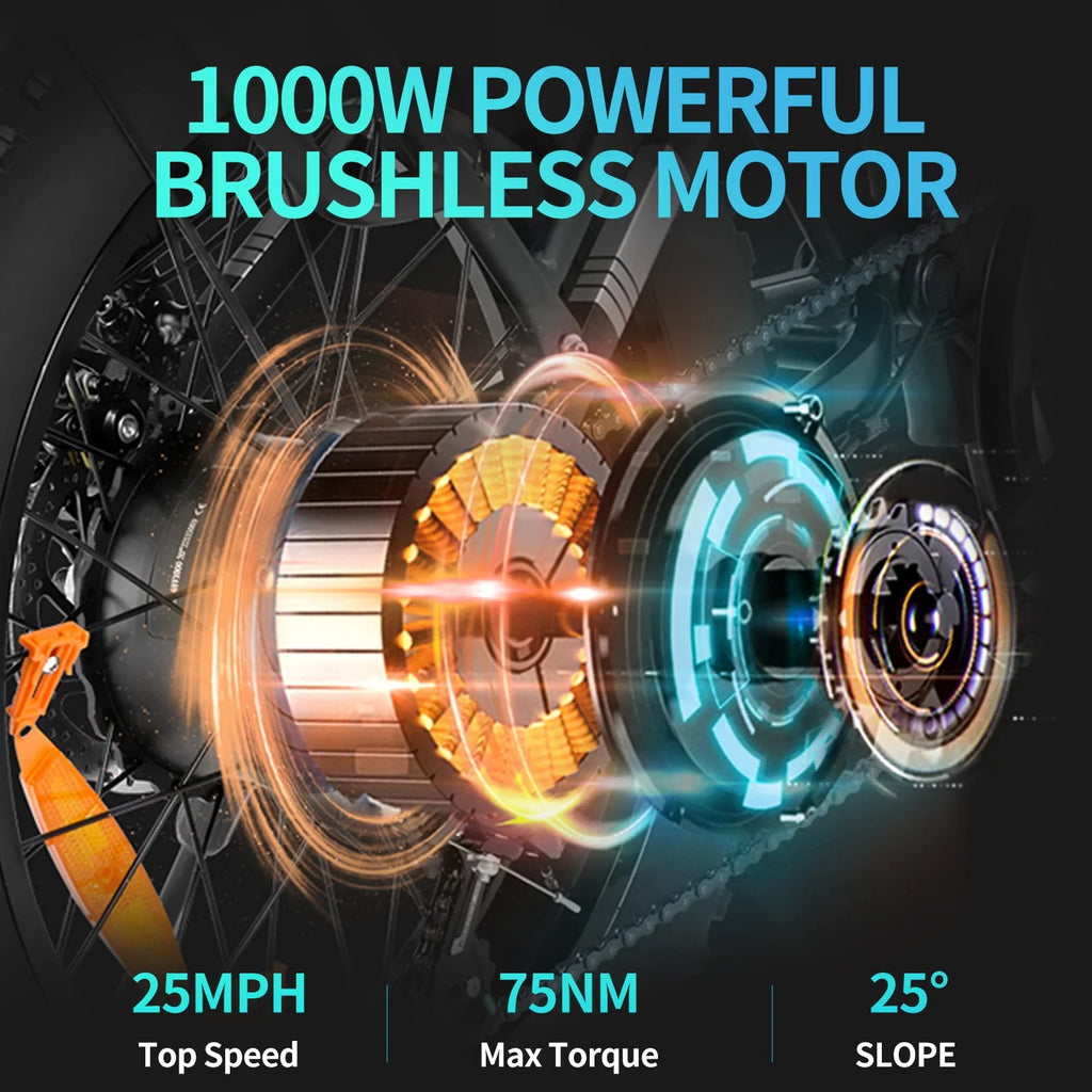 20 Fat Tire 1000W Electric Bike with Removable Battery J133216