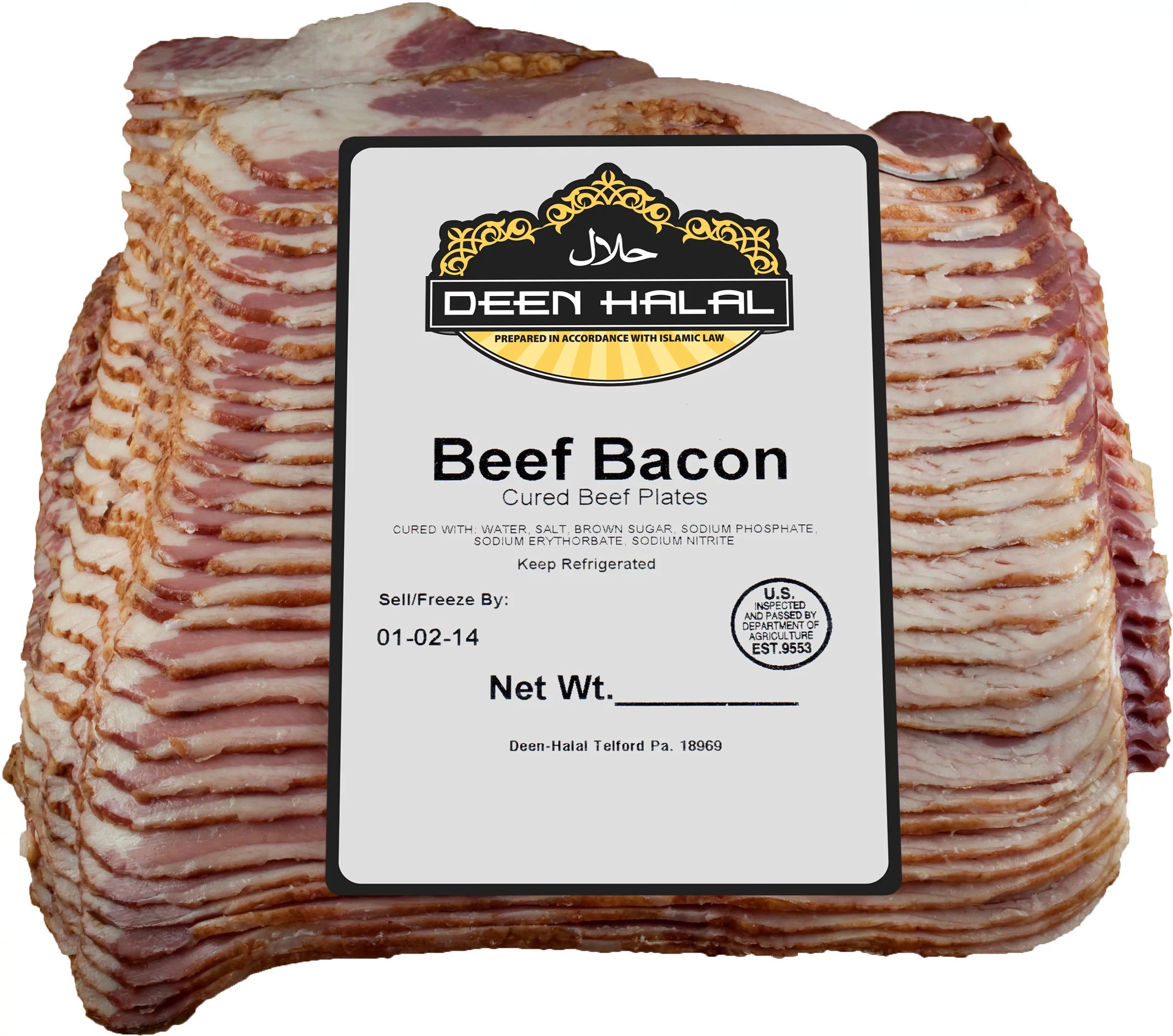 Deen Halal Sliced Beef Bacon 5lbs (1 Pack) B6787