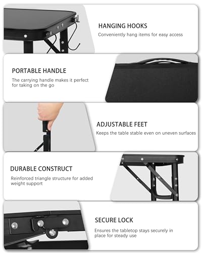 Black 25"x16"x22" Small Folding Aluminum Camping Table Q3670